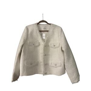 NWT J. Crew Women’s Wool Blend Tweed Jacket Gold Buttons Off White 18 Pockets